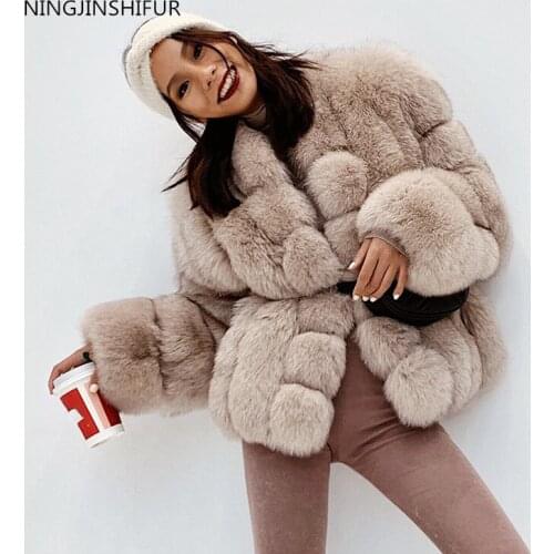 New Whole skin fox fur coat vertical long sleeves winter warm fashion womens true fox fur coat