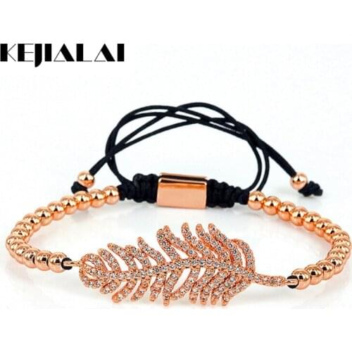 New Style Women Luxury Bracelets Rose Gold Maple Leaves & 4mm Brass Beads Braiding Bracelet Famous Brand Charm Bracelet for Men