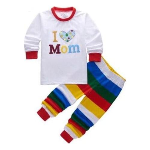Baby Long Sleeve Cotton Mom Dad Cotton Pijamas Girls Pajamas Sets Kids Pyjamas T-Shirts + Rainbow Trousers Pajama 2-8Years