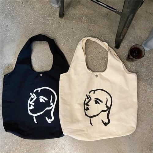 Simple female portrait illustration handbag shoulder bag large capacity leisure shopping bag