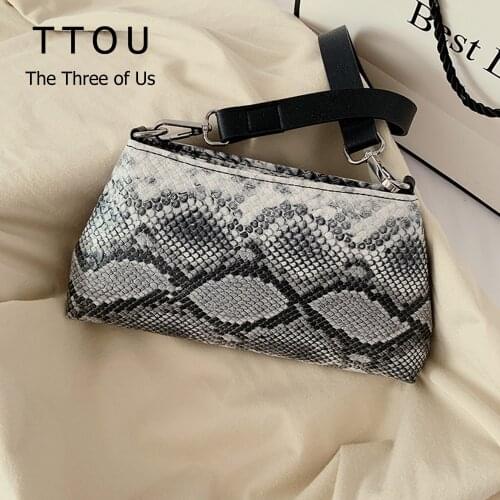 Fashion Trendy Serpentine Print Women Shoulder Bag Vintage Female PU Leather Armpit Bag Zipper Underarm Lady Luxury Handbag