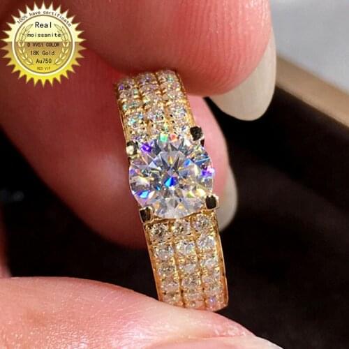 Solid 18K Gold 1ct Moissanite Diamond Ring D color VVS With national certificate 060
