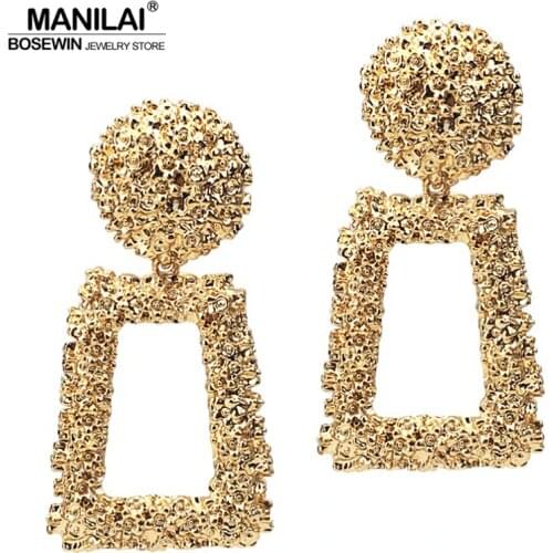 MANILAI Vintage Geometric Dangle Earrings Fashion Jewelry Women Rough Metal Drop Earring Big Alloy Statement Earings Punk