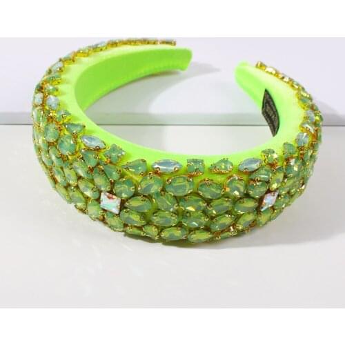 Green Rhinestone Headbands for Women Hair Accessories Padded Baroque Geometric Crystal Hairband Trendy Luxury Diamante Headdress