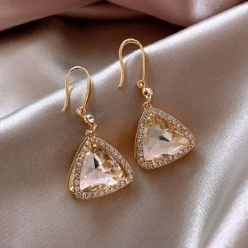Exknl Trendy Wedding Earrings For Women Gold Color Party Triangle Cute Small Dangle Fashion Earrings Women Jewelry 2020 Gift