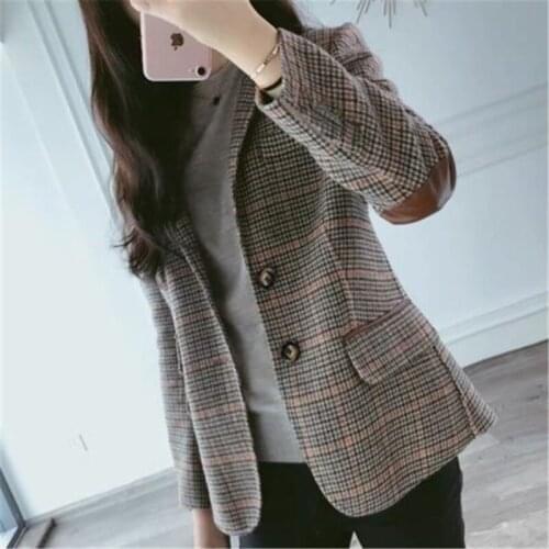 2020 Spring Autumn Plaid Blazer Female New Korean Slim Retro Ladies Suit Jacket Women Plus Size Blazers Coat b437
