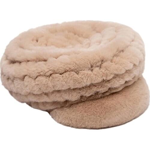 Women Luxury Designer Vintage Rex Rabbit Fur Beret Knitted Peaked Cap Autumn Winter Warm Real Fur Hats TZ8635