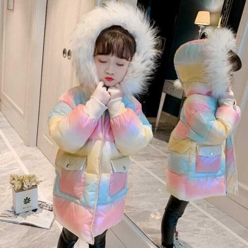 Winter Baby Girls Overcoat Parka Cute Sequins Down Outwear Windproof Waterproof Hooded Fur Collar Warm Baby Girl Winter Clothes