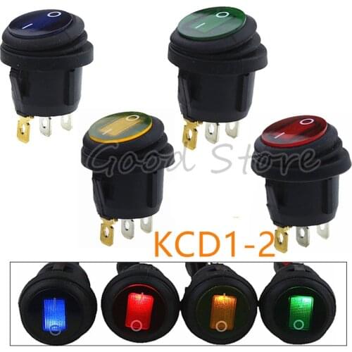 1pcs On-Off KCD1-2 3Pin 12V 220V Green Red Blue Yellow Round Boat Car Rocker Waterproof Switch Light