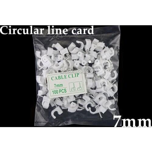 Free shipping 100pcs 7mm Cable fixed Round or Circle Path cable clips with Nail, Wire U Circle Cable Clamp with Nail