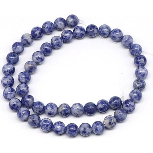 2/3/4/6/8/10/12mm Round Natural Dalmation Blue Spot Stone Loose Beads for DIY Bracelet Necklace 15"/strand Accessories B267