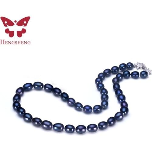 2019 New Natural Black Pearl Jewelry Necklace,Real Freshwater 8-9 mm Pearl With Star Buckle Women Necklace,Fashion Jewelry Box