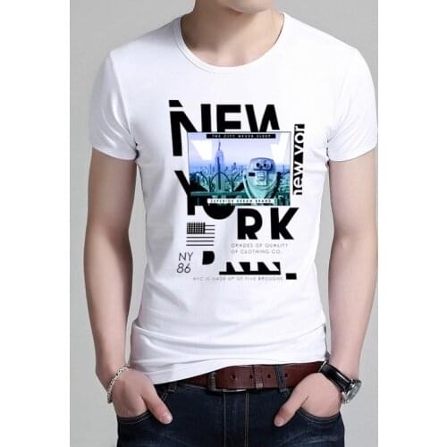 2020 Summer Brand New T-shirt Men White Letter Print High Quality 95% Cotton Tshirt Man O-Neck Short Sleeve Tee Shirts M-5XL