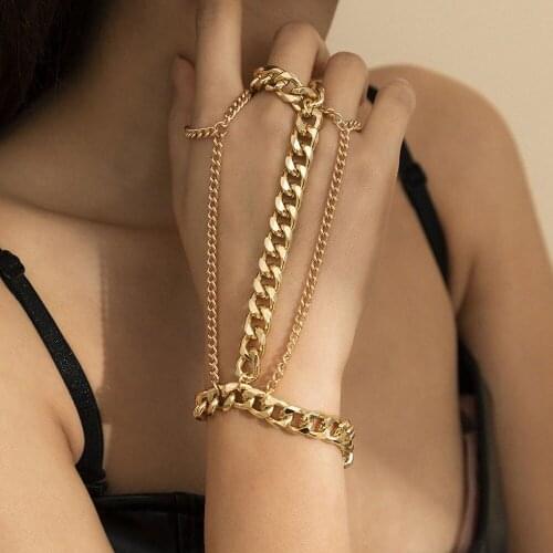 2021 Trendy Cool Street Style Metal Chain Ring Bracelet Hip Hop Boast Trendy Womens Hand Back Chain Love Bracelet Luxury Jewler
