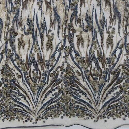 2021 Luxury Colorful 3D Flower Embroidery Beaded Sequins Lace Floral Applique Fabric for Evening Dress HY1429