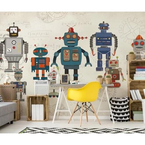 Cartoon Robot Mural 3d Photo Kids Room Kindergarten sofa Background 3d variety robots Self Adhesive Wallpaper Decor Waterproof