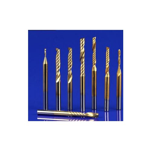 5pcs 1/8'' Coating one spiral flute bits 3.175 X 22 mm, Tin Single Flute Spiral milling cutter ,Single blade spiral endmills