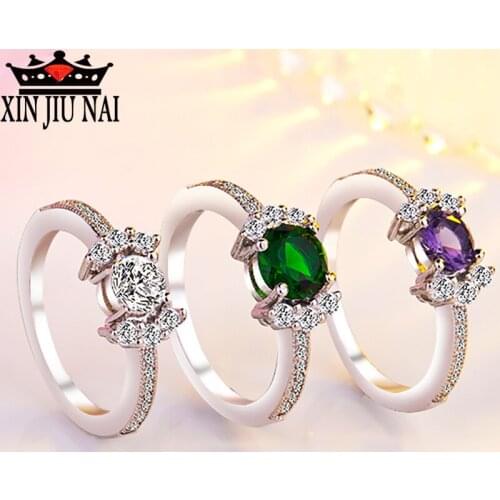 6 Colors 2018 Natural Smoky Charming Quartz Wedding Rings Solid Color Silver Vintage Ring Fashion Jewelry For Women