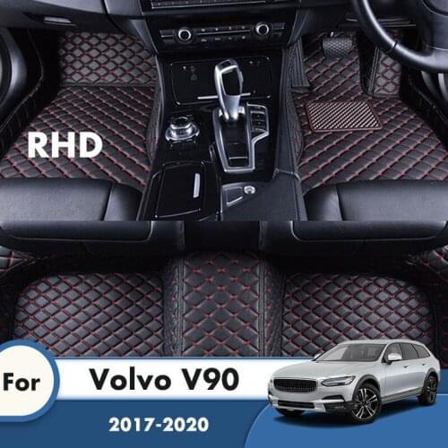 RHD Car Floor Mats For Volvo V90 2020 2019 2018 2017 Leather Carpets Waterproof Custom Rugs Auto Decoration Accessories Interior