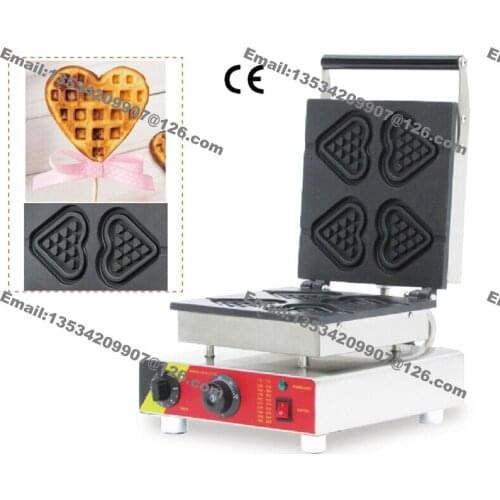 Free Shipping Commercial Nonstick 110v 220v Electric 4pcs Heart on A Stick Waffle Maker Iron Baker Machine Mold Plate