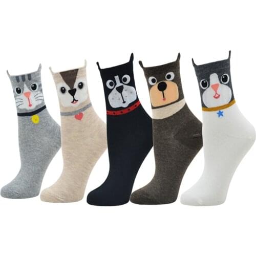 High quality ladies lovely cartoon socks 5pairs/lot autumn-winter fashion warm socks lady and womans funny animal cotton sock