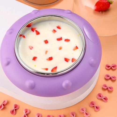 Baby Feeding Bowl Anti-Slip 2-Layer Stainless Steel Bowl with Lid Add Hot Water for Insulation Effect for Toddlers GQ