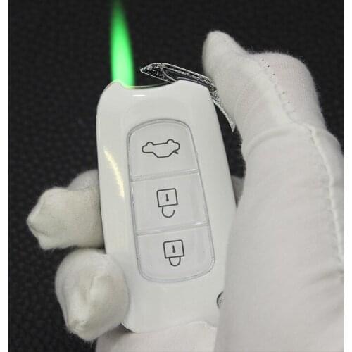 Torch Turbo Jet Lighter Butane Gas Inflated Cigar Creative Car key Lighter Cigarette Metal Green Fire Windproof Lighters