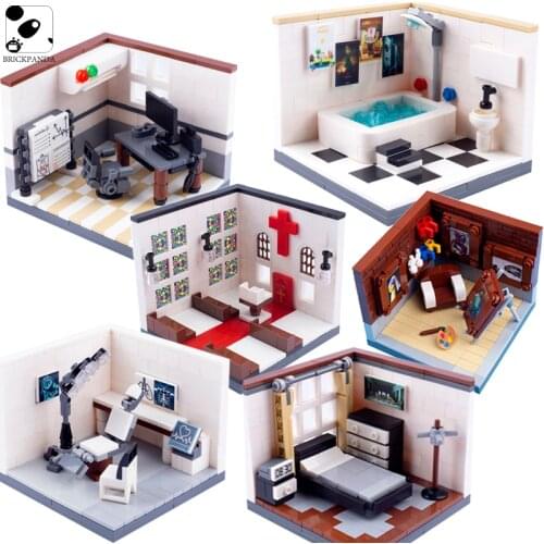 MOC City Furniture Construction Building Blocks House Bedroom Studio Wedding Bathtub Minifigs Parts Printed Accessory Kid Toys