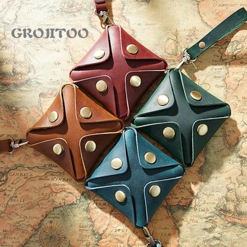 GROJITOO New creative womens cute small coin purse coin bag mens mini leather buckle personalized cowhide small wallet