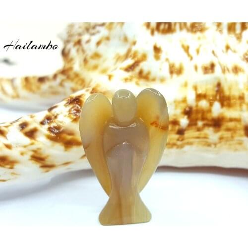 Hailambo Natural Agates Bead Standing Angel Statue Carved Angel Wing Figurine Pendant Charms Classic Lucky Jewelry Fashion TS04A