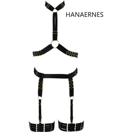 HANAERNES Woman punk gothic carnival costume metal buckle full cage belt underwear garter elastic hollow top female suspenders