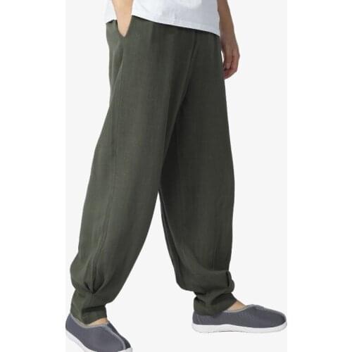 3color Summer&spring Cotton&linen kung fu martial arts trousers shaolin monks pants zen monk lay meditation bloomers green/gray