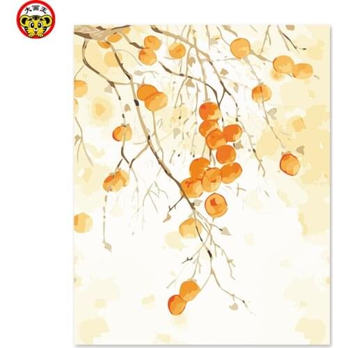 Painting by numbers art paint by number home decor painting frame handmade floral leaves of autumn Persimmon tree