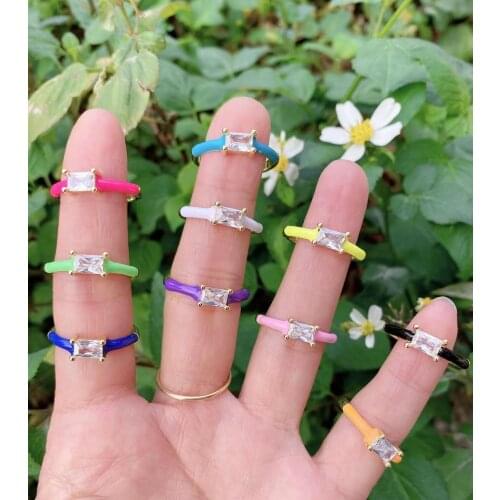 10Pcs New Design Gold Color CZ Geometric Rings For Women Fashion Enamel Open Ring Female Jewelry