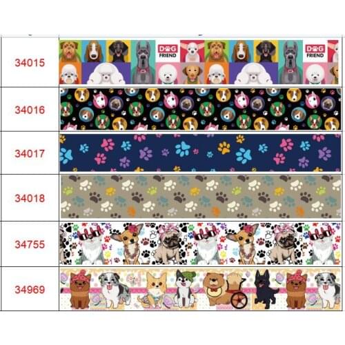 7/8'' 22mm,1" 25mm,1-1/2" 38mm,3" 75mm Dog Cartoon Printed Grosgrain Ribbon Party Decoration 50 Yards