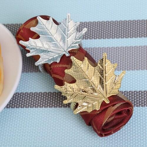 10/PCS creative metal leaf napkin buckle gold maple leaf napkin ring silver napkin ring mouth cloth ring