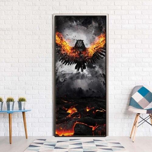 Creative Door Sticker Fire Eagle Door Cover Wall Stickers Kitchen Wallpaper Renew Mural Decal Home Decor