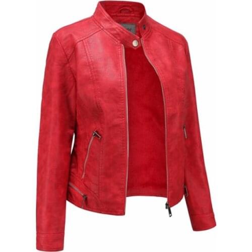 Women PU Leather Jacket Women Winter 2019 Locomotive Retro Style Washable Plus Velvet Female Plus Size Short Leather Jacket