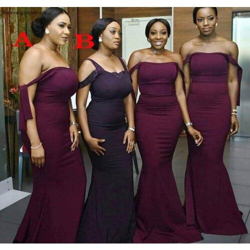 South African for Summer Bridesmaid Dress Hot Burgundy Grape Mermaid Bridesmaid Gown Plus Size Custom Made