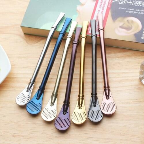 Coffee Mixing Spoon 304 Stainless Steel Filterable Tea Straw Spoon Metal Black Rose Gold Multicolor One Pack