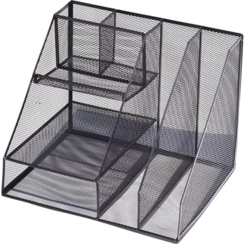 Metal Desktop Storage Pen Book Letter Holder File Rack Organizer Document Sorter Multifunction Mesh Paper Basket Office