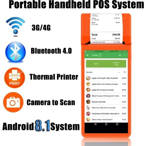 PDA POS Handheld Device Pos Terminal Built in Bluetooth Thernal Printer 58mm wifi Android8.1 Rugged Barcode Camera Scaner 1D 2D