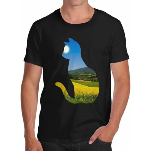 Mens Cat Landscape Silhouette Printed T-Shirt