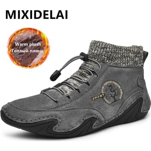 Cow Suede Leather Men Boots Fashion Warm Winter Snow boots Waterproof Winter Shoes Leather Men Ankle Boots Fur Men Work Shoes