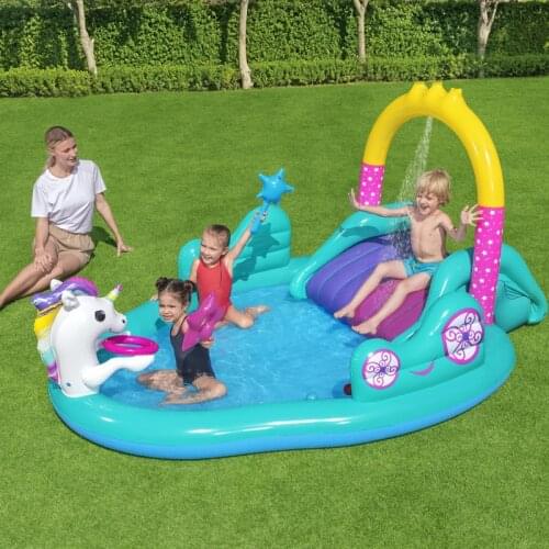 Inflatable Swimming Pool with Water Sprayer Slides Childrens Home Use Paddling Pool Portable Foldable Kids Ocean Ball Play Pool