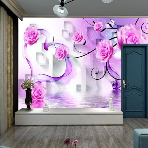 Custom Wallpaper Purple Rose Floral Pastoral Murals for Living Room Bedroom Sofa Background Wall Painting Decor Papel De Parede