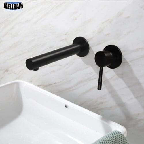 100% Solid Brass Matt Black Bathroom Basin Faucet Simple Round Styles Single Handle Wall Mounted Bathroom Water Mixer Tap