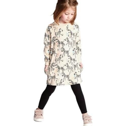 1-6 Years Girls Dress Long Sleeve Cartoon Zebra Spring Autumn Dresses Cotton Casual Kids Clothing KF248