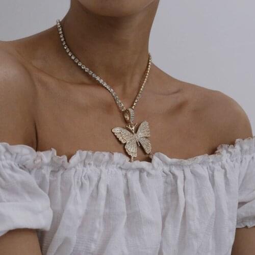 Hip Hop Necklace Big Butterfly Gold Pendant Necklace For Women Iced Out Chain Chunky Necklace Trendy Hip Hop jewelry