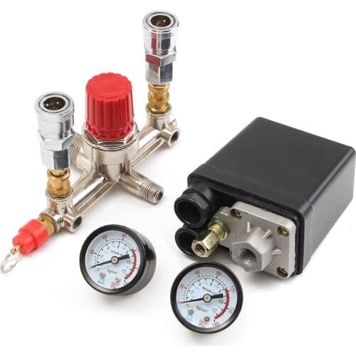 Air Compressor Pressure Valve Switch Manifold Relief Regulator Gauges 90~120 PSI 240V 17x15.5x19cm High Quality